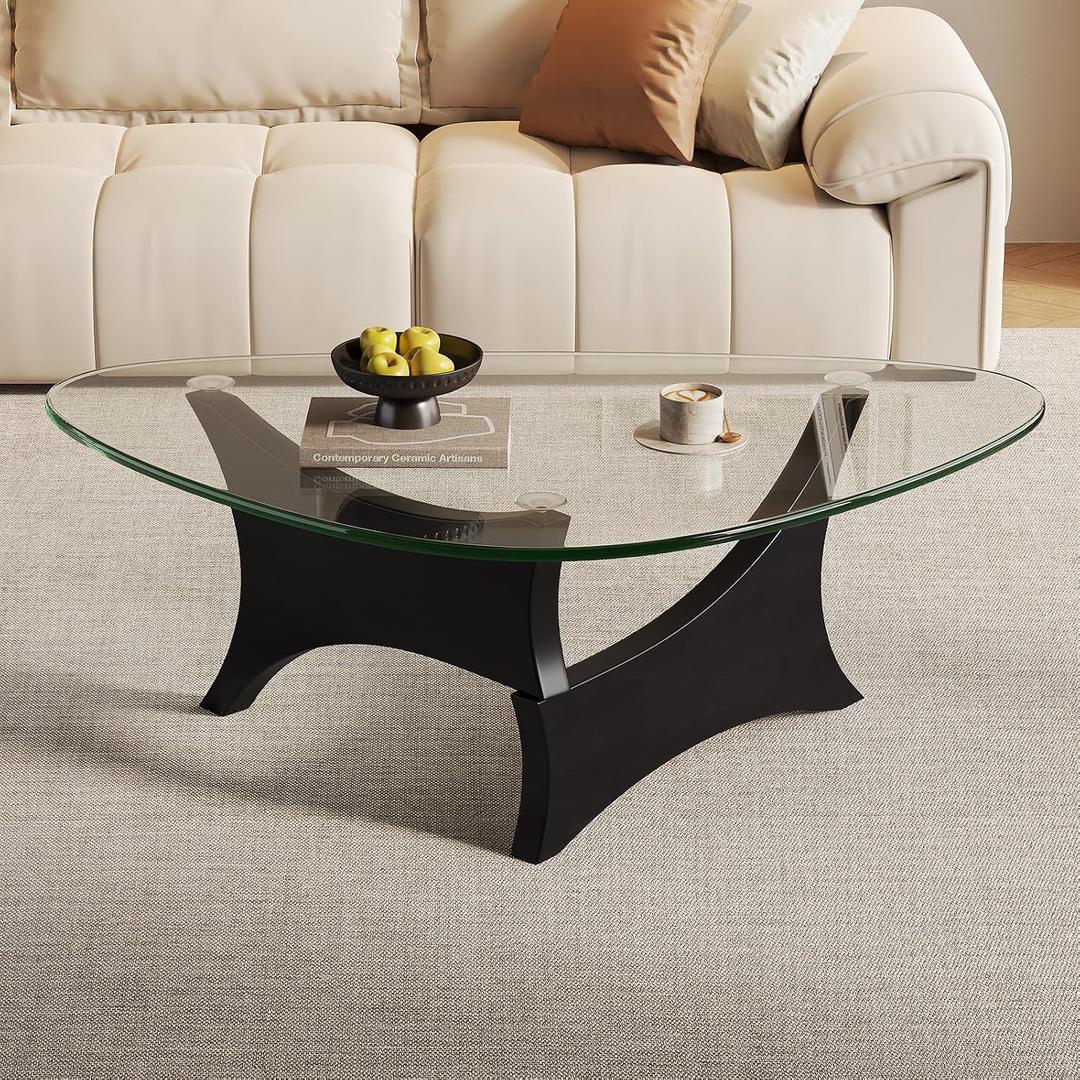 Glass Coffee Table Mid-Century Modern Coffee Table for Living Room Center Table Suitable for Bedroom Living Room Reception Office TablesBlack/TransparentMedium
