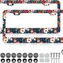 Folk Floral License Plate Frame - 2 PCS Colorful Flowers Aluminum Metal License Plate Frames Holder Covers for Women, Rust-Proof Waterproof Car Decorative Tag Frames for Standard US 12x6 Inch