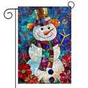 Stained Glass Christmas Garden Flag 12x18 Double Sided, Winter Snowman Yard Flag Welcome for Outside Porch Lawn Decor