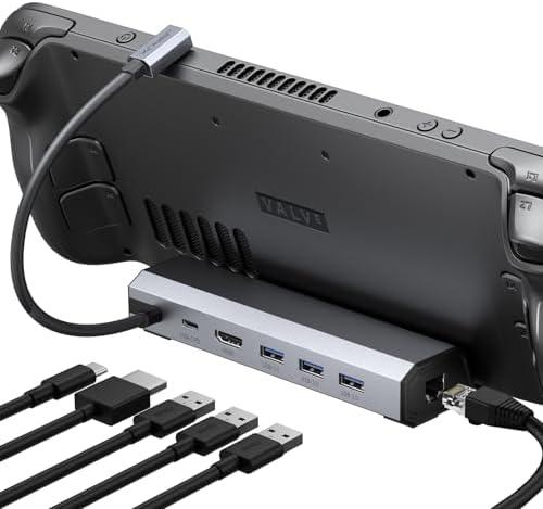 JSAUX Docking Station for Steam Deck/ROG Ally/Legion Go/MSI Claw, 6-in-1 Steam Deck Dock with HDMI 4K@60Hz, Gigabit Ethernet, 3 USB A 3.0 and 100W Charge, Compatible with Steam Deck OLED-HB0603