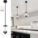 13.7" Globe Pendant Light 3-Light Black Mid Century Pendant Light Clear Glass Lights Kitchen Island Mid Century Adjustable Hanging Farmhouse Globe Fixtures for Living Room Lobby