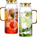 2 Pack 2 Liter/68 oz Glass Pitcher with Lid, Water Pitchers with Handle for Fridge, Large Jug for Iced Tea, Coffee, Borosilicate Glass Carafe for Hot/Cold Brew Drink and Homemade Beverage, Gold