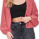 Forever 21 Women's Popcorn Knit Cardigan Sweater (Large, Red)