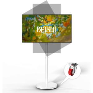 BEISHI Small Mobile TV Stand for Most 10-48 Inches TV, Rolling TV Cart with Height Adjustable, ±10° Tilt, 360°Swivel, ±30°Leveling, Max VESA 200X200mm, for Live Streaming, Home, Office (White, Style 1)