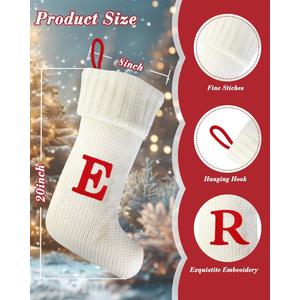 Christmas Stockings with Initials, 20 Inches Knitted Personalized Monogram Embroidery Christmas Stockings with Letter, Large Cable White Custom Stockings for Xmas Decor,Holiday Family Party(White E)