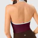 Halter Workout Top for Women: Open Back Sports Bra Color Block Tops with Built in Bra Yoga Gym Crop (L)