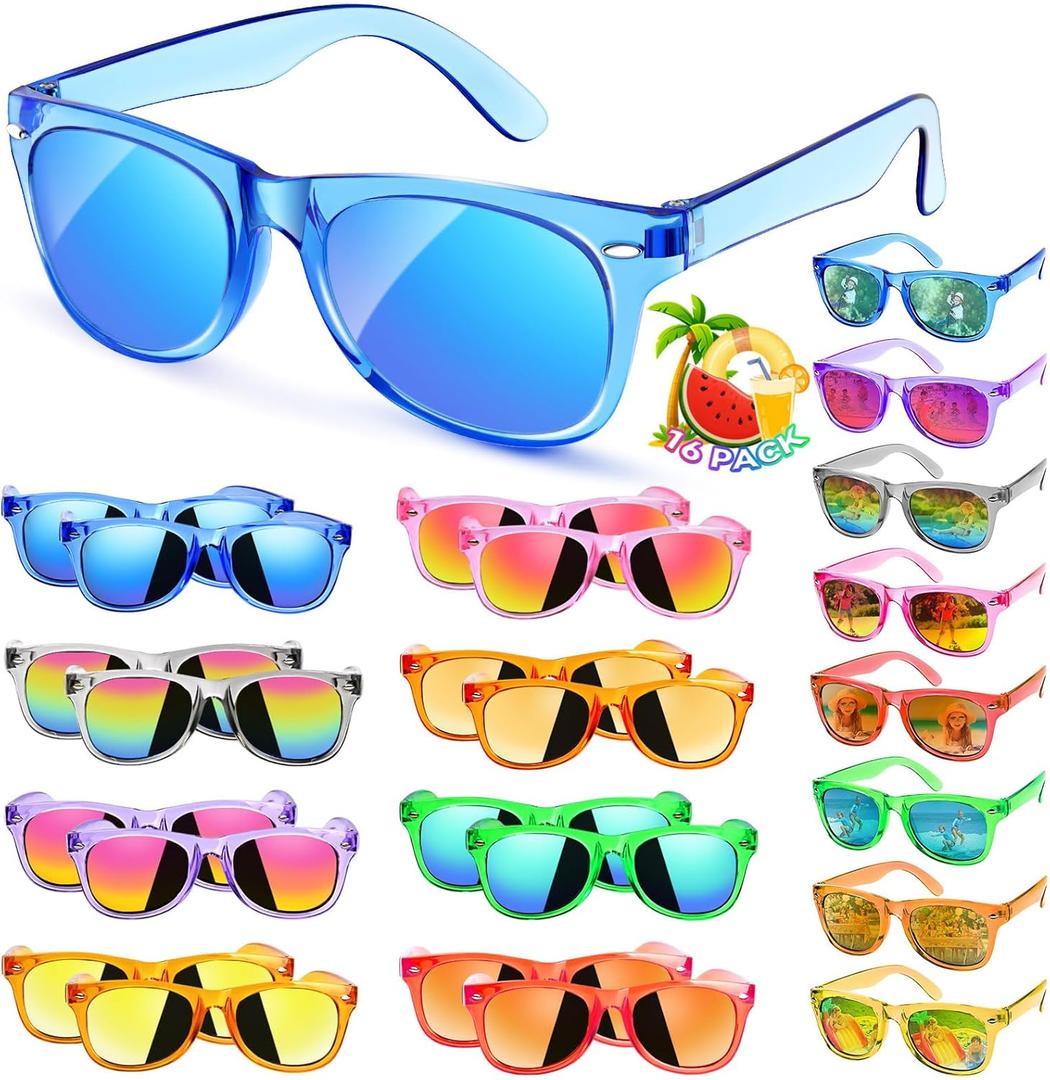 Party Favors Kids Sunglasses Bulk - 16 Packs Neon Sunglasses for Kid Age 3-8, UV400 Protection Party Sunglasses Goodie Bags Stuffers for kids Birthday Party Supply, End of the Year Gifts For Students