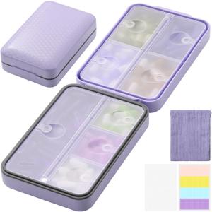 Travel Pill Organizer with Blank Labels, Weekly Pill Box, 8 Large Compartments Medicine Organizer, Moisture-Proof Pill Case for Vitamin, Medicine, Fish Oil/Supplements, (Purple)