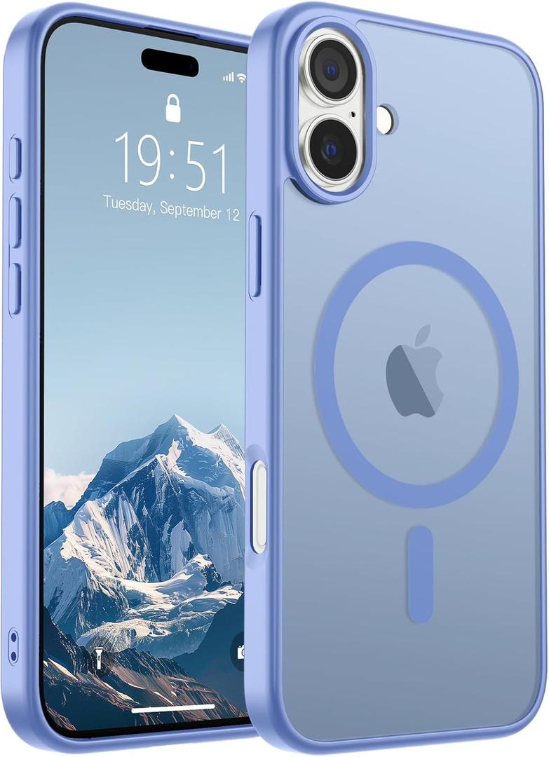 SUPFINE Magnetic for iPhone 16 Case (Compatible with MagSafe) (Military Grade Drop Protection) Slim Translucent Matte Shockproof with Anti-Fingerprint Phone Case,Blue Purple