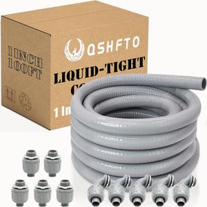 1 Inch Liquid-Tight Conduit and Connector Kit - 100 FT Non-Metallic Electrical Conduit with 5 Pcs 180 Straight and 5 Pcs 90 Angle Fittings