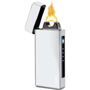 Electric Windproof Lighter, Pulsed Flame Plasma-Flame Arc Lighter - Rechargeable USB with Battery Indicator (Silver) (Apex Sliver)