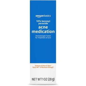 Amazon Basics 10% Benzoyl Peroxide Acne Medication, Maximum Strength, 1 Fluid Ounce Face Gel Amazon Basics 10% Benzoyl Peroxide Acne Medication, Maximum Strength, 1 Fluid Ounce Face Gel