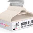 HOUSE DAY Velvet Hangers with Tie Bar 60 Pack Ivory, Clothes Hanger Non-Slip, Space Saving Felt Hangers for Pants, Coat, Suits, Shirt, Scarf, No Hanger Marks