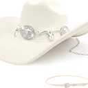 Classic Western Cowboy Hat for Men & Women, Felt Cowgirl Hat with Two Decorative Bands, Wide Brim All-Season Wear (White)