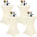 4 Pack Spandex Cocktail Table Covers Beige,32"x43" Stretch Square Corners Tablecloth Fitted High Top Table Stretch Cocktail Round Table Cover for Bar Wedding Cocktail Party Banquet Table(Beige) (4 Pack-32"43")