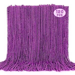 120PCS Mardi Gras Beads, Purple Bead Necklace Party Favors, 33" Holiday Halloween Necklaces Party Parade Throw Accessories, Mardi Gras Halloween Wedding Birthday Celebrations Decorations Bulk
