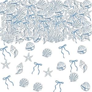 Seashell Confetti,100PCS Blue Bow Starfish and Seashell Confetti Beach Sea Theme Party Table Decorations for Summer Birthday Baby Shower Wedding Bachelorette Decorations Supplies