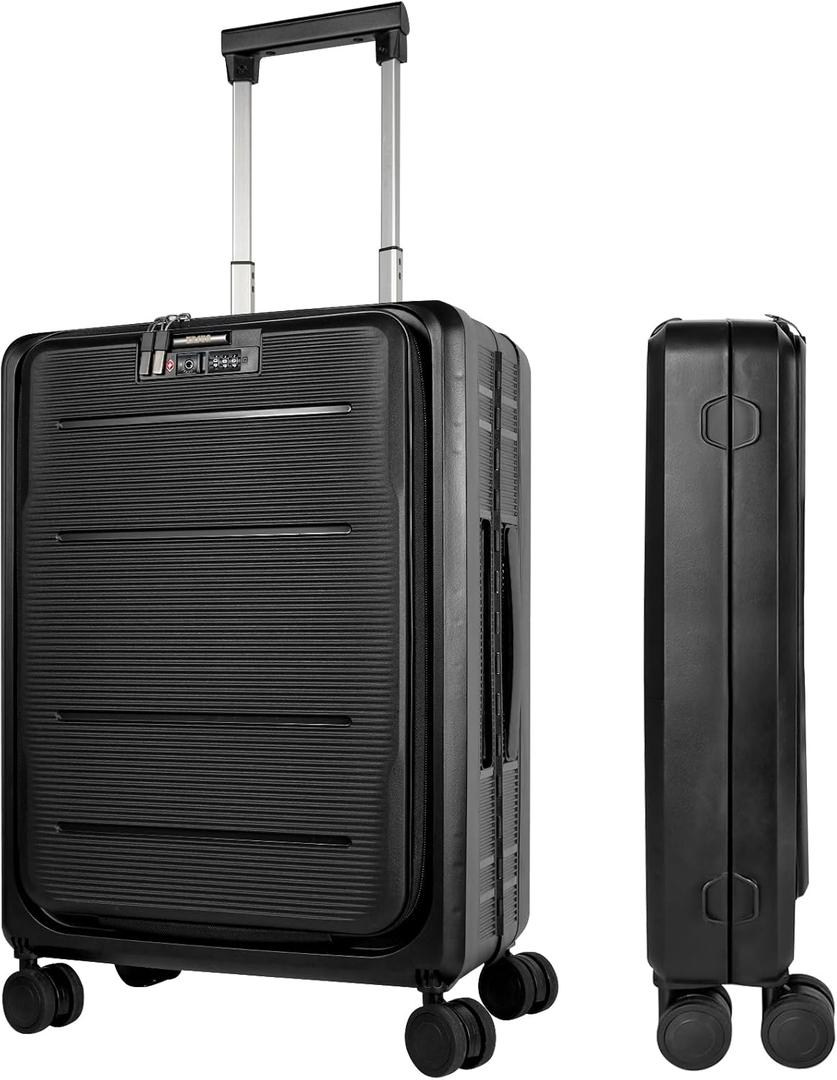 20-Inch Lightweight Collapsible Expandable Carry-On Suitcase  Water and Impact Resistant, Silent Double Spinner Wheels, Airline Approved (Black)