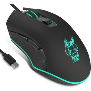 IULONEE USB Type C Wired Mouse,Silent Computer Mouse Optical Gaming Mice Ergonomic 7 LED Backlight 2400 DPI 6 Buttons for Office Home Windows PC,Laptop,Desktop,Notebook,MacBook (Type-C Black)