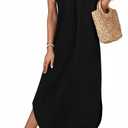 OFEEFAN Maxi Dresses for Women 2026 Loose V Neck Sleeveless Casual Beach Vacation Dress Side Slit Sundresses with Pockets (Black, M)