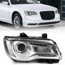 Halogen Headlight Assembly Compatible with Chrysler 300 300C 2015 2016 2017 2018 Headlamp with White Bezel Replacement Right Passenger Side RH 68214382AD CH2503269