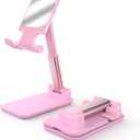 Cell Phone Stand, Adjustable Angle and Height Cell Phone Holder for Desk, Foldable and Portable, Anti-Slip Silicone Pad, Compatible with All Mobile Phones and 4-8 Inch Devices, Pink