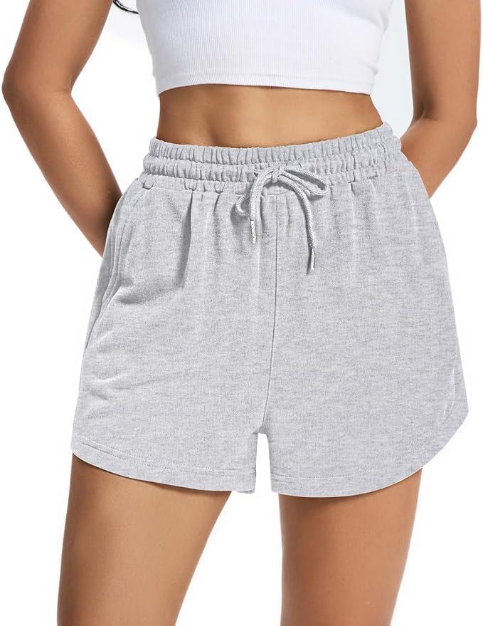 Auriviz Women's Sweat Shorts Comfy Lounge Running Shorts Gym Summer Casual High Waisted Athletic Shorts with Pockets 2Pcs Black Gray L