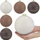 6 Pcs 6 Inch Large Neutral Christmas Balls Ornaments Jumbo Big Rustic Textured Brown Tan Beige Xmas Ornaments Vintage Farmhouse Modern Christmas Decor for Xmas Tree Outdoor Decor (Earth Tone)