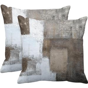 Emvency Set of 2 Brown White and Grey Throw Pillow Covers Modern Abstract Painting Decorative Pillow Cases Home Decor Standard Square 18x18 Inches Pillowcases