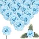 25PCS Rose Artificial Flower Heads 7 CM 2.75 in Velvet Rose Flowers Real Look Rose Flower Heads for DIY Wedding Home Party Baby Shower Decor (Light Blue)