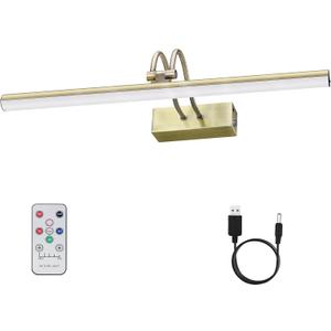 Picture Light, Cordless Picture Lights for Wall, 20inch Dimmable Picture Lights with Timer, 5000mAh Battery Operated Wall Lights for Display Gallery Painting Art Frame Portrait, Metal, Antique Brass
