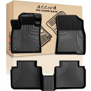 AOMSAZTO Floor Mats for 2026 2025 2024 2023 Honda Accord (Include Hybrid) All Weather TPE Rubber Floor Liners for Honda Accord 2023-2025 2026 Hybrid Accessories Odorless Non-Slip 1st & 2nd Row, Black.
