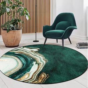 Round Green Rug 2'x2' Emerald Green Marble Area Rugs Abstract Modern Throw Rug Soft Washable Small Circle Floor Mats for Bedroom Bathroom Doormat