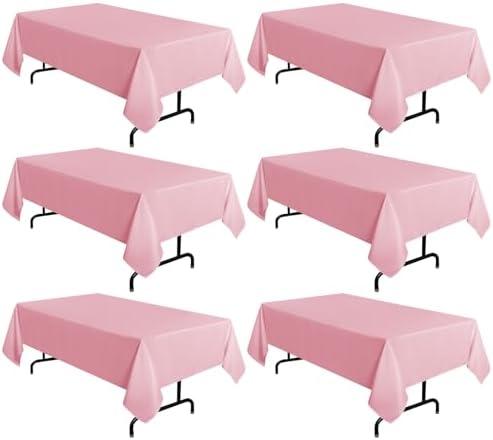 sancua 6 Pack Pink Tablecloth 60 x 102 Inch, Rectangle Table Cloth for 6 Feet Table - Stain and Wrinkle Resistant Washable Polyester Table Cover for Dining Tables, Buffet Parties and Camping