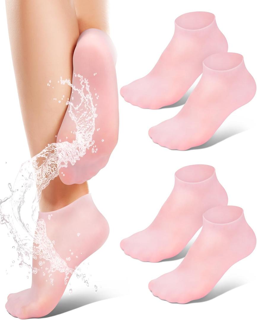 Golbylicc Silicone Moisturizing Socks for Women Dry Cracked Feet, Soft Gel Rubber Socks, Women Foot Care Spa Pedicure Silicone Socks for Cracked Heel and Softening Rough Skin, Calluses (2 Pairs, No Size )
