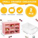 Wenqik 2 Pcs Mini Storage Drawers Teacher Toolbox Organizer with 9 Clear Drawers Small Plastic Desktop Teacher Desk Craft Organizer for Classroom Office 7" x 3. 9" x 4. 7" (Purple, Pink)