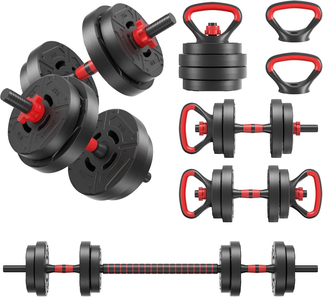 OLIXIS Adjustable Dumbbell Set, 4 IN 1 Changeable Dumbbells, Barbell, Kettlebells and Push Up Stand, Multi-Functional Exercise and Fitness for Home Gym