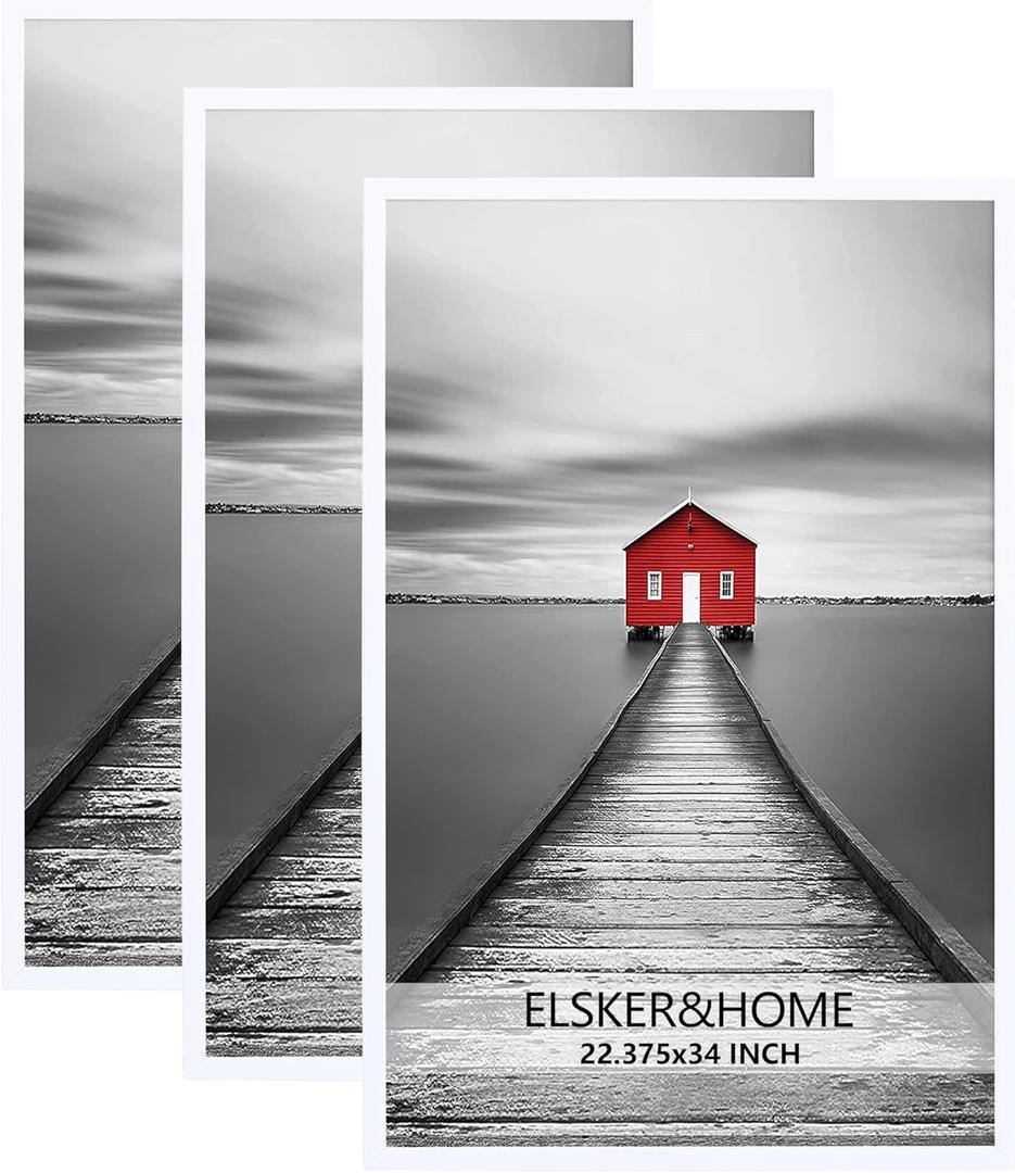 ELSKER&HOME 22.375 x 34 Poster Frame 3 Pack, White Picture Frame for Horizontal or Vertical Wall Mounting, Sturdy and Scratch-proof