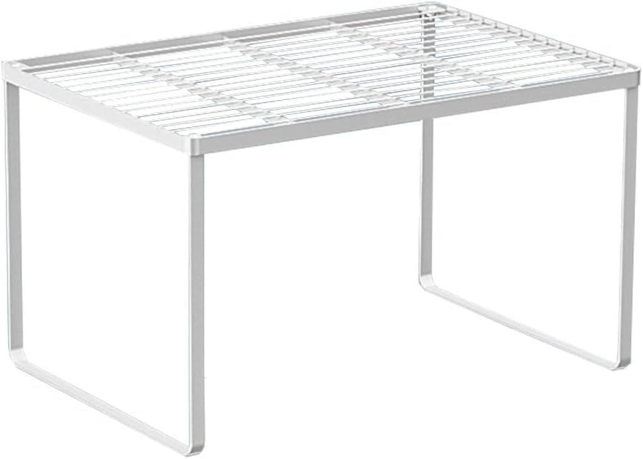Kitchen Cabinet Storage Shelf Stackable Wire Spice Rack Organizer Heavy Duty Space Saver for Bathroom Bedroom Closet Laundry Room Office Countertop - White, Pack 1