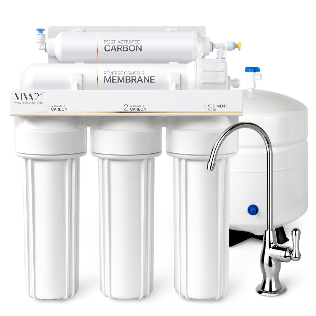 5-Stage Reverse Osmosis System, Under Sink RO Water Filter, WQA Gold Seal Certified to NSF/ANSI 58 & 372, Lead-Free Faucet, Tank, Leak Detector