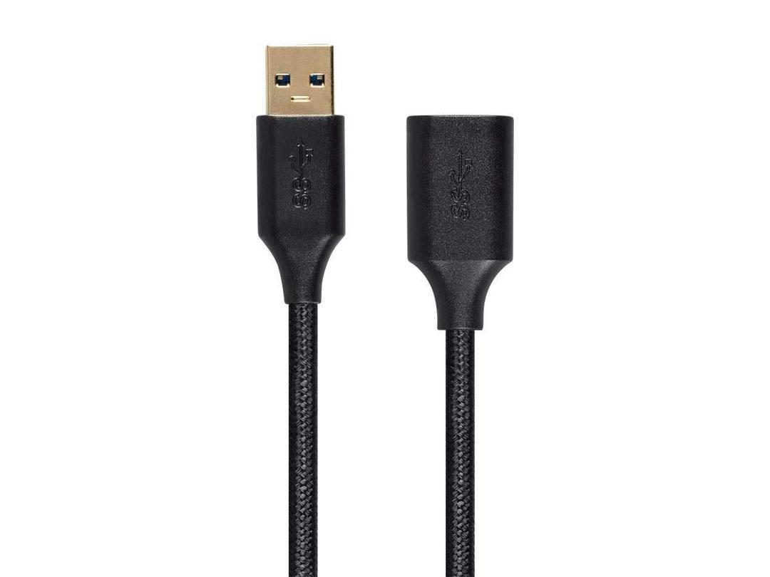 Monoprice USB 3.0 Premium Extension Cable - Type-A Male to Type-A Female, Braided Nylon Jacket, 10 Feet, Black
