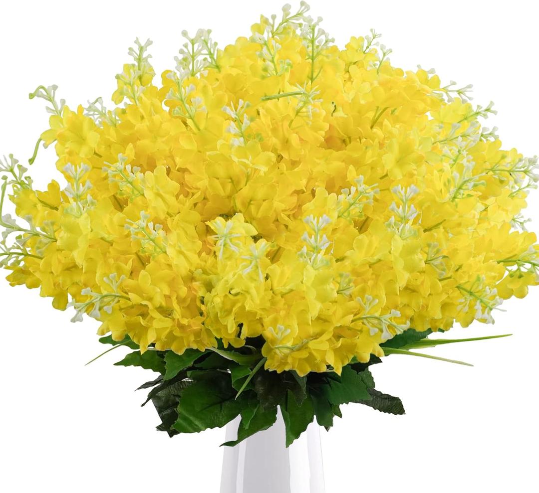 Uieke 6Pcs Artificial Fake Silk Wisteria Flowers, 13.7'' Faux Hyacinth Flowers for Home Garden Outdoor Cemetery Grave Fences Spring Summer Decor Floral Arrangements, Yellow (Yellow)