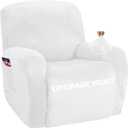 ZNSAYOTX Stretch Velvet Recliner Cover 4-Pieces, Thick Soft Recliner Chair Slipcover with Pocket, Non-Slip Elastic Bottom for Kids Pets, Luxury Plush Reclining Protector Comfy Washable (White)