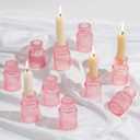 Glasseam Glass Tapered Candlestick Holders: 10 Pcs Ribbed Pink Candle Sticks Holder Decor Modern Fluted Taper Candle Holders Set for Table Centerpiece Pink Wedding Decor Valentine Dinner Parties