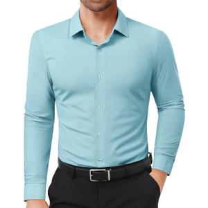 Lion Nardo Slim Fit Dress Shirts for Men Stretch Muscle Fit Long Sleeve Dress Shirts Wrinkle Free Formal Button Down Shirts (Small, Light Grey Blue)