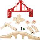 Wooden Train Bridges, Crossing Track Bridge, Wooden Train Track Accessories, Wood Train Tracks, Train Tracks Compatible with All Major Brands, Wood Toys for Girls & Boys