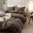 BDEAR 3 Pieces Light Chocolate Brown Duvet Cover Set King Size 104'' W x 90'' L, 100% Washed Cotton Duvet Cover with Zipper Closure Plus 2 Pillowcases, Oeko TEX Standard Certificated