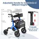 MAXWALK Walkers for Seniors, Rollator Walker with Seat, 10" Rubber Wheels All Terrain Rollator Walker with Backrest, Aluminum Walkers Built-in Cable, Foldable and Adjustable Height for Seniors, Blue