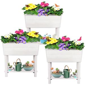 3 Pcs Self Watering Elevated Raised Garden Bed, Large Outdoor Plastic Planter Box Big Flower Plant Pot for Planting Flowers Vegetables and Herbs (3, White)