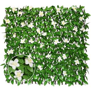Expandable Privacy Screen with Artificial Flower for Balcony Patio Fence Greenery Privacy Fence Outdoor White Flowers 4pcs